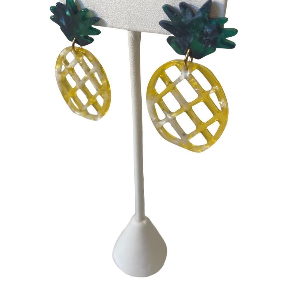 Yellow & Green Lightweight Pineapple Drop Earrings. Perfect for Summer. - Picture 3 of 5